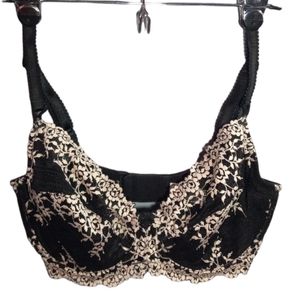 WACOAL Black/Cream Lace Floral Print Bra SZ 36DD